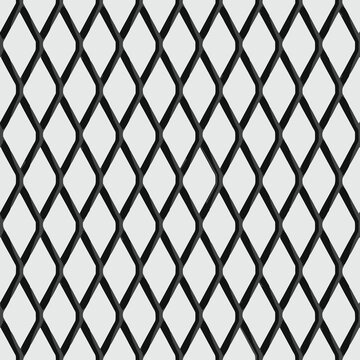 Expanded metal steel mesh seamless vector pattern, black and gray tone