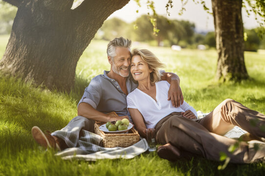 AI generated image of mature couple on picnic