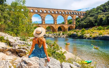 Fototapete Pont du Gard Famous touristic site in France- Pont du Gard- tour tourism, travel, vacation in Europa