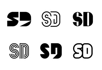 Set of letter SD logos. Abstract logos collection with letters. Geometrical abstract logos