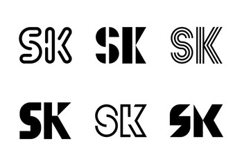 Set of letter SK logos. Abstract logos collection with letters. Geometrical abstract logos