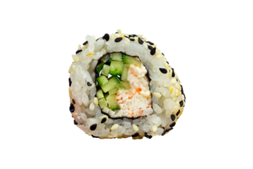 sushi roll with sesame seeds isolated from background