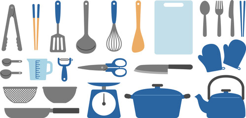 調理器具のイラスト・アイコンのセット（kitchen utensils）
