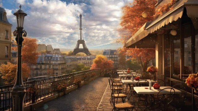 beautiful landscape autumn fall in paris view . seamless looping time-lapse virtual video animation background.