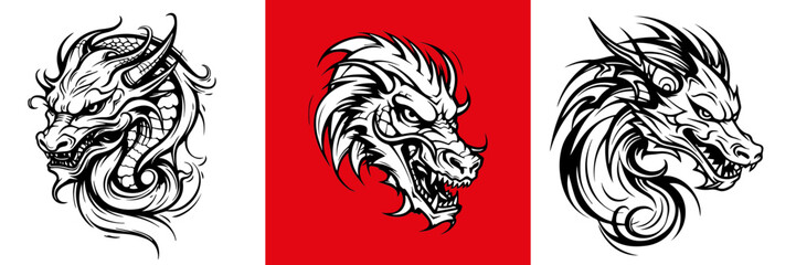 Dragon chinese new year symbol. ancient asian traditional animal. chinese 2024 new year zodiac sign, horoscope symbol, tattoo design, logo vector illustration