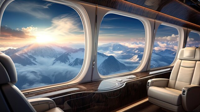 view through the window of a luxury private jet created using generative Ai tools