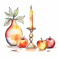 Rosh Hashanah greeting card. Shana Tova, Jewish New Year holiday. Watercolor