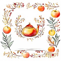 Pomegranate, apple, maple leaf and honey - symbols of jewish new.