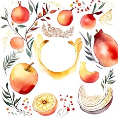 Watercolor style and abstract image of Rosh hashanah jewish New Year holiday