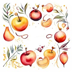 Watercolor style and abstract image of Rosh hashanah jewish New Year holiday