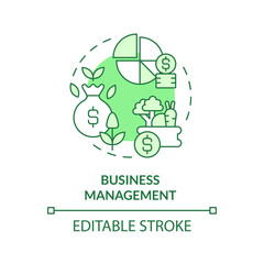 Business management green concept icon. Strategic planning. Crop rotation. Market analysis. Farm industry. Risk assessment. Round shape line illustration. Abstract idea. Graphic design. Easy to use