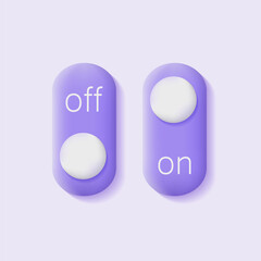 3d on and off toggle button. Purple slide bar icon. Unlock and lock. Software user interface. Modern vector illustration.