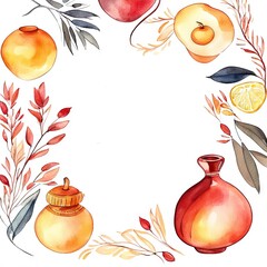 Watercolor style and abstract image of Rosh hashanah jewish New Year holiday