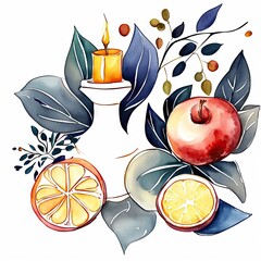 Watercolor style and abstract image of Rosh hashanah jewish New Year holiday