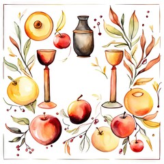 Watercolor style and abstract image of Rosh hashanah jewish New Year holiday