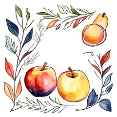 Pomegranate, apple, maple leaf and honey - symbols of jewish new.