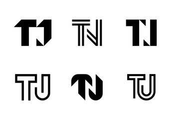 Set of letter TJ logos. Abstract logos collection with letters. Geometrical abstract logos