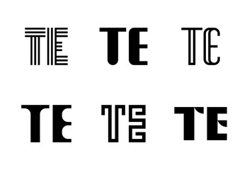 Set of letter TE logos. Abstract logos collection with letters. Geometrical abstract logos