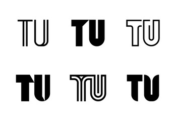 Set of letter TU logos. Abstract logos collection with letters. Geometrical abstract logos