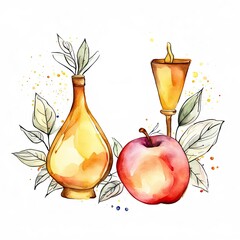 Watercolor style and abstract image of Rosh hashanah jewish New Year holiday