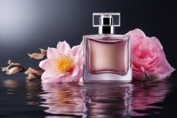 bottle of perfume and flower