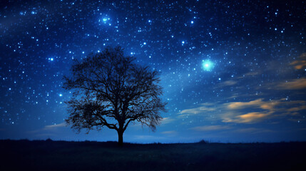 Naklejka na ściany i meble Beautiful night sky the Milky Way moon and the trees