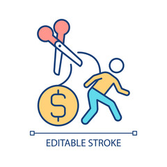 2D editable reduce dependency thin line icon, isolated vector, multicolor illustration representing digital currency.