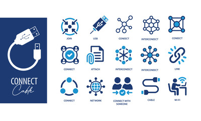 Connect icon set &Containing network, join, collaboration, connectivity, interaction, cable, integration and connection icons. 