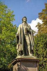 Frankfurt, Germany –  Statue of Schiller in financial and historic downtown of Frankfurt, at...