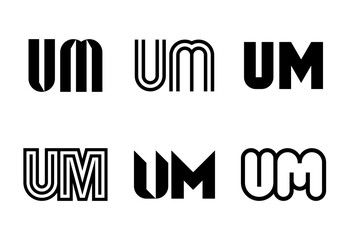 Set of letter UM logos. Abstract logos collection with letters. Geometrical abstract logos