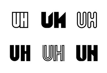 Set of letter UH logos. Abstract logos collection with letters. Geometrical abstract logos