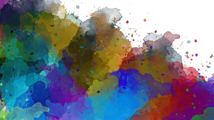 Watercolor paint brush stroke. ink splash transition. Abstract inkblot, splat, fluid art, overlay, alpha matte composition, spread on a transparent background. color full ink splatter blot spreading.