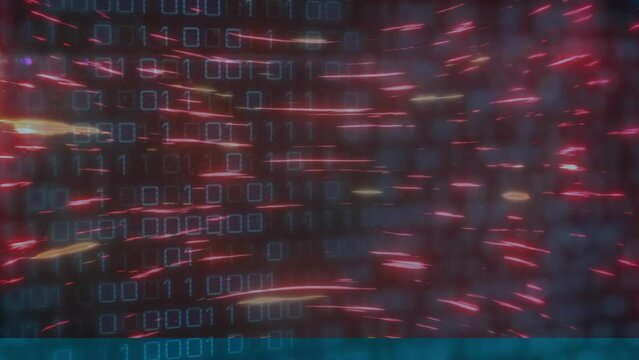 Animation of binary codes and circular beam pattern over black background