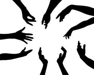 black circular hand silhouette with various poses