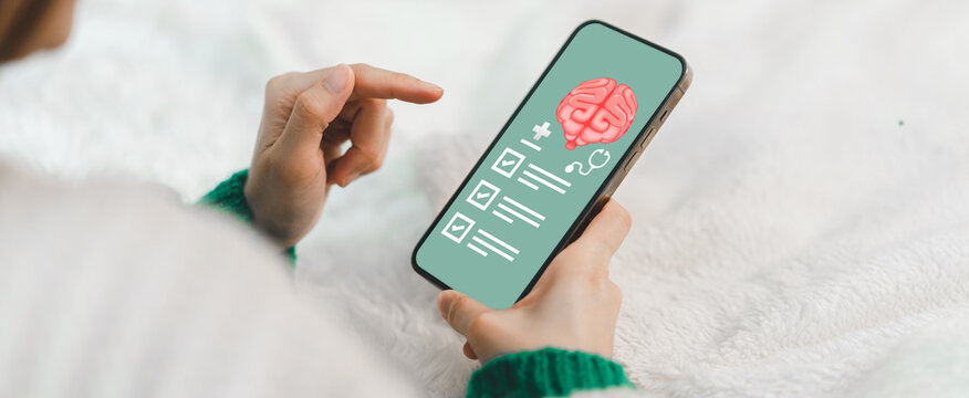 Human use phone medical health checkup care brain health therapy, alzheimer, cancer, stroke, parkinson, disease, dementia, donation, surgery, encephalitis, insurance, hospital.world mental health day