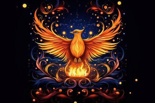 Phoenix bird with wings on fire. Mythological folklore spiritual creature. generative ai
