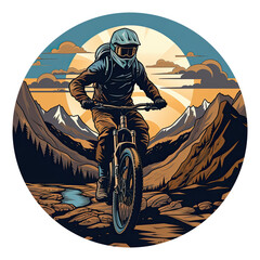 Watercolor illustration of a mountain bike in the forest. T-shirt design. Generative Ai
