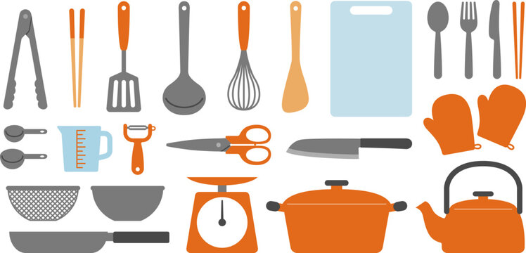 調理器具のイラスト・アイコンのセット（kitchen utensils）