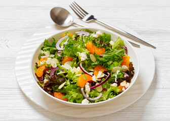 Mandarin Orange Salad in white bowl, top view