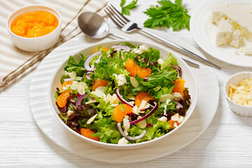 Mandarin Orange Salad in white bowl, top view