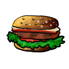The hamburger drawing image for fast food content.