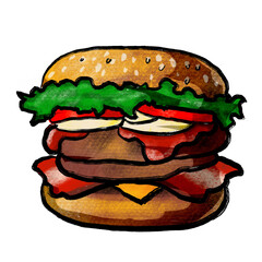 The hamburger drawing image for fast food content.