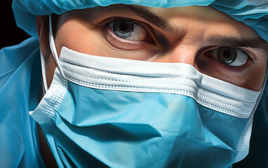 Portrait of a surgeon with surgical mask on face.