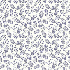 Paisley flower bunch silhouette seamless pattern on white background.