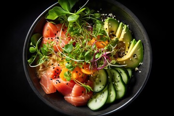 salmon poke bowl with avocado