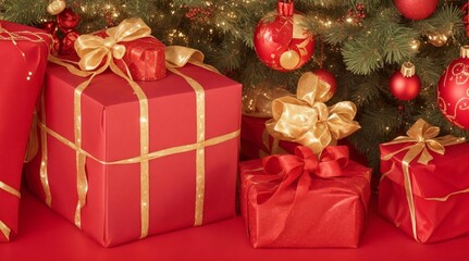 Fototapeta na wymiar presents wrapped presents under a tree