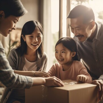 happy family unpacking a dropshipped package