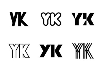 Set of letter YK logos. Abstract logos collection with letters. Geometrical abstract logos