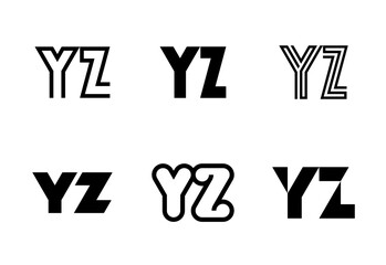 Set of letter YZ logos. Abstract logos collection with letters. Geometrical abstract logos