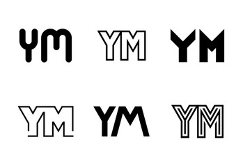 Set of letter YM logos. Abstract logos collection with letters. Geometrical abstract logos